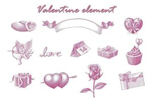 Valentine element hand draw vintage engraving style art isolated on white background vector