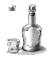 Rum bottle with glass illustration vintage engraving style black and white art isolated on white background