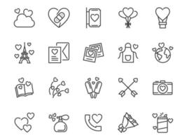 conjunto de iconos de línea fina del día de san valentín, amor, romance, corazón vector
