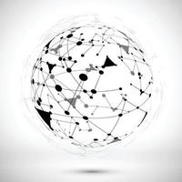 Lines and triangular shapes comprise a black and white sphere. vector