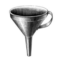 Vintage funnel hand drawing engraving illustration black and white art isolated on white background vector