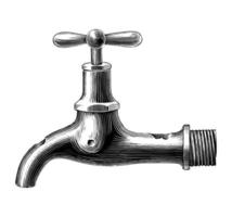 Vintage water tap hand drawing engraving illustration black and white art isolated on white background vector