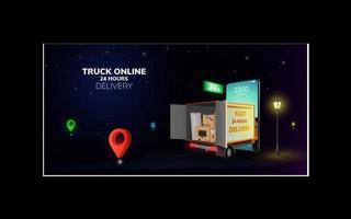 Digital Online Global logistic Truck Van Delivery on mobile phone website in night background concept vector