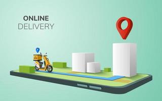 Digital Online Delivery on Scooter to location with mobile phone background concept vector