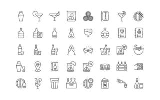 set of alcohol thin line icons, drinks vector