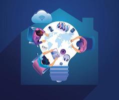 Work from home concept. Top view freelancers working on devices. People at home doing remote work vector illustration