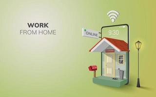 Digital Online Work from home Application on mobile phone website background. social distance concept vector