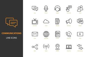 set of communication thin line icons vector