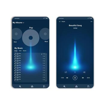 Social media network. Music player interface. Profile, Album, Song, Playlist mockup. Music layout screen vector