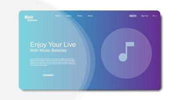 Landing page template of music. Music template for website page. vector