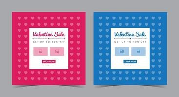 cartel de venta de san valentín, publicación de san valentín en las redes sociales y folleto vector