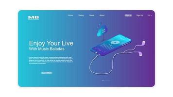 Landing page template of music. Music template for website page. vector