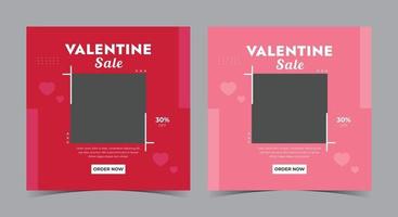 cartel de venta de san valentín, publicación de san valentín en las redes sociales y folleto vector