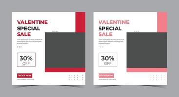 cartel de venta especial de san valentín, publicación de san valentín en las redes sociales y folleto