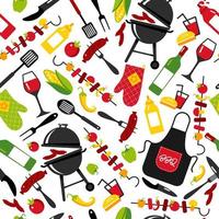 BBQ party background on white background with symbols of bbq. Seamless pattern. vector