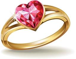 anillo de oro con piedra preciosa de corazón rosa vector