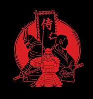 samurai con bandera fuente japonesa significa samurai vector