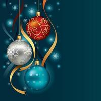 Christmas ornaments hanging on gold thread background. Vector illustration.