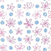 Seamless floral pattern with polka dot ornament. Stylish drawn dotted backdrop with flowers.