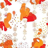 Autumn leaves seamless pattern. Leaf icon set in ornamental tile background. Fall nature backdrop in eastern style. vector