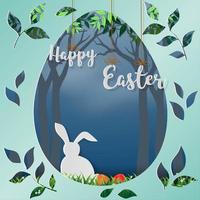 Happy Easter design with white rabbit in the forest vector