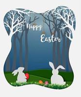 Easter eggs with white rabbits and little daisy in the forest vector