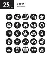 Beach solid icon set. Vector and Illustration.