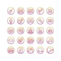 Music and Sound gradient icon set. Vector and Illustration.