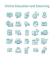 Online Education and Elearning gradient icon set. vector