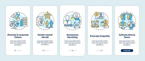 Gender diversity implementation tips onboarding mobile app page screen with concepts vector