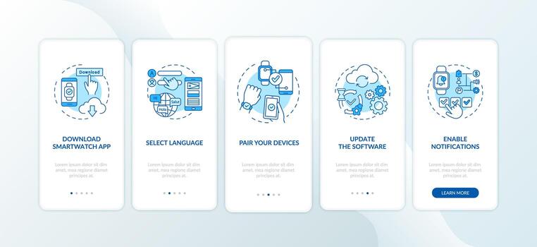 Smart watch setup hints onboarding mobile app page screen with concepts vector