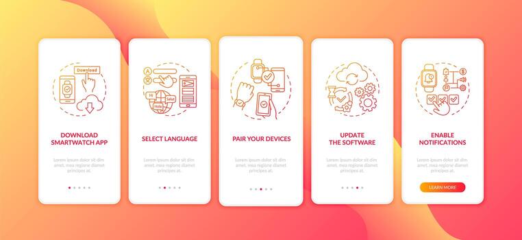 consejos de configuración del reloj inteligente incorporación de la pantalla de la página de la aplicación móvil con conceptos vector