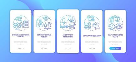 Gender diversity implementation tips onboarding mobile app page screen with concepts vector