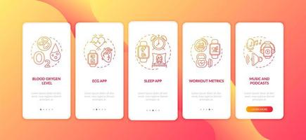 Smart watch functions onboarding mobile app page screen with concepts vector