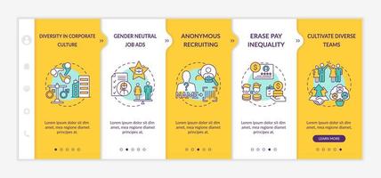 Gender diversity implementation tips onboarding vector template