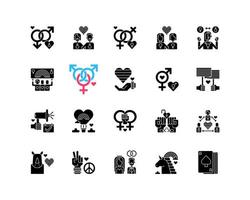 Pride parade black glyph icons set on white space vector