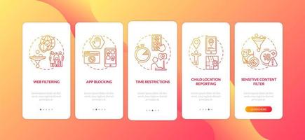 Parental supervision elements onboarding mobile app page screen with concepts vector