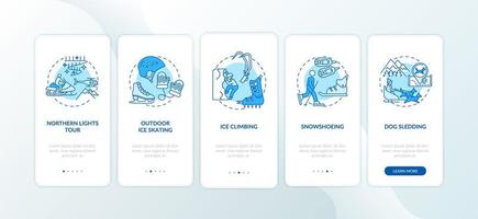 Winter outdoor activities onboarding mobile app page screen with concepts vector