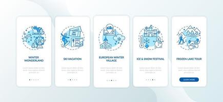 Winter vacation places onboarding mobile app page screen with concepts vector