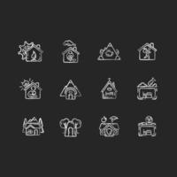 Tipos de refugios iconos de tiza blanca sobre fondo negro vector