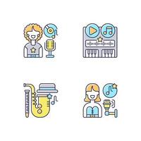 Different soundtrack genres RGB color icons set vector