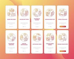 Screen addiction reducing onboarding mobile app page screen with concepts set vector