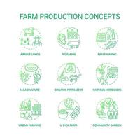 Conjunto de iconos de concepto de producción agrícola vector