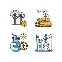 Traditional and alternative energy RGB color icons set vector