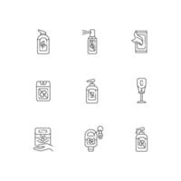 Hand sanitizers linear icons set vector