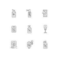 Hand sanitizers linear icons set vector