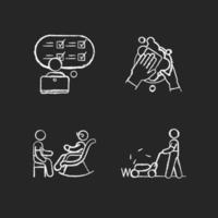First-time jobs chalk white icons set on black background vector