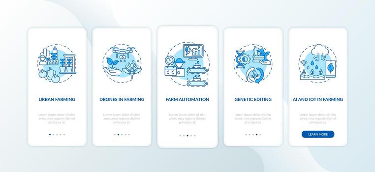 Agriculture innovation onboarding mobile app page screen with concepts vector