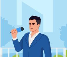 Reporter semi flat vector illustration