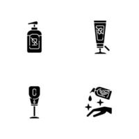 Disinfectant hand sanitizers black glyph icons set on white space vector
